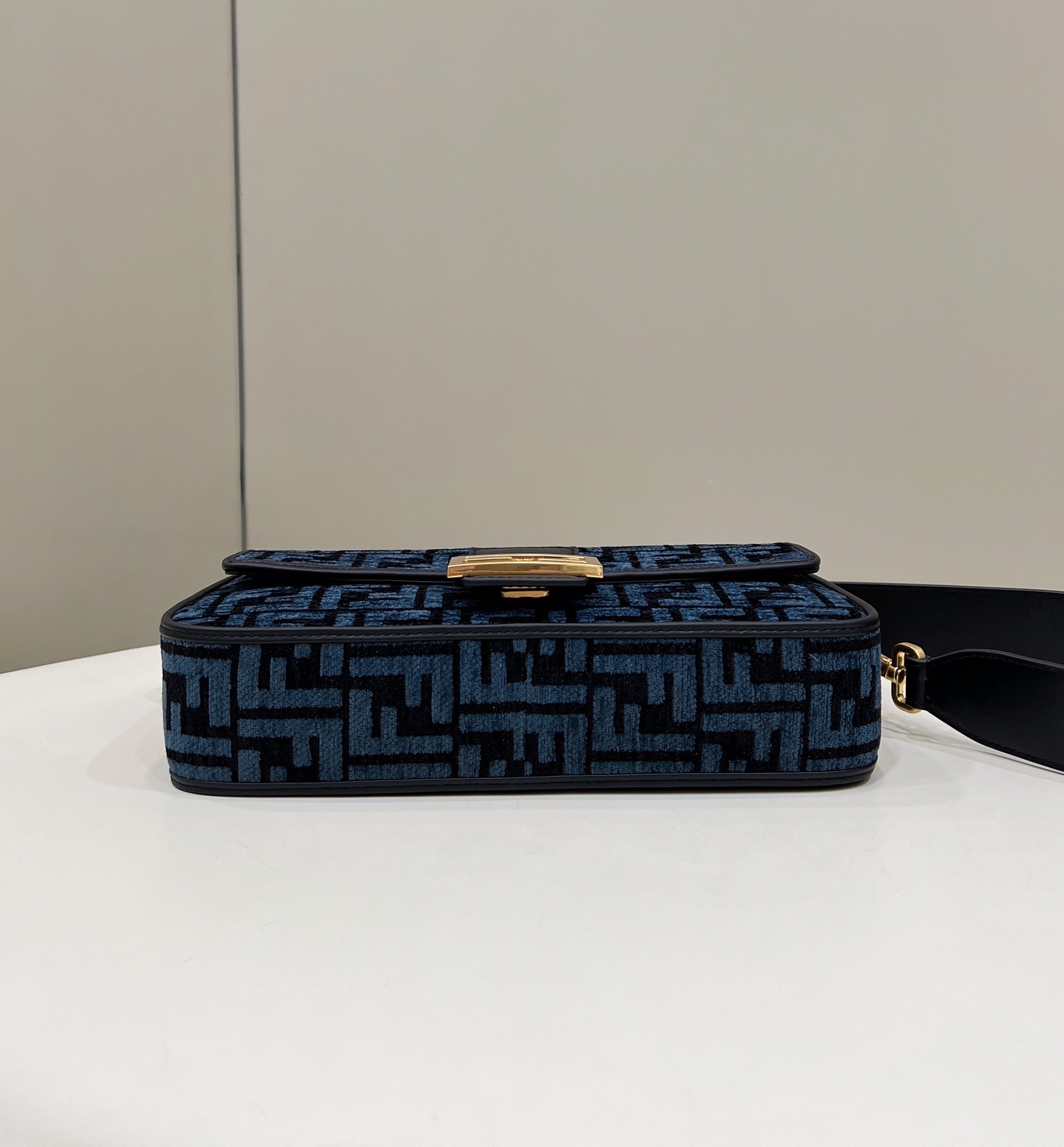 Fendi Medium Baguette FF Chenille Shoulder Bag Dark Blue